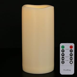 4" x 8" Waterproof Outdoor Flameless Candles with Remote and Timer, Battery Operated LED Flickering Plastic Pillar Candles for Lantern, Wedding, Porch, Ivory, Pack of 1