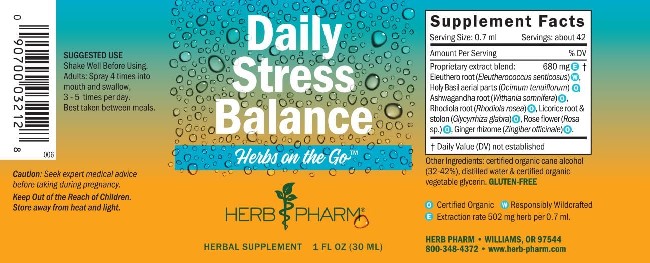 Herb Pharm Herbs on The Go Portable Spray, Daily Stress, 1 Oz