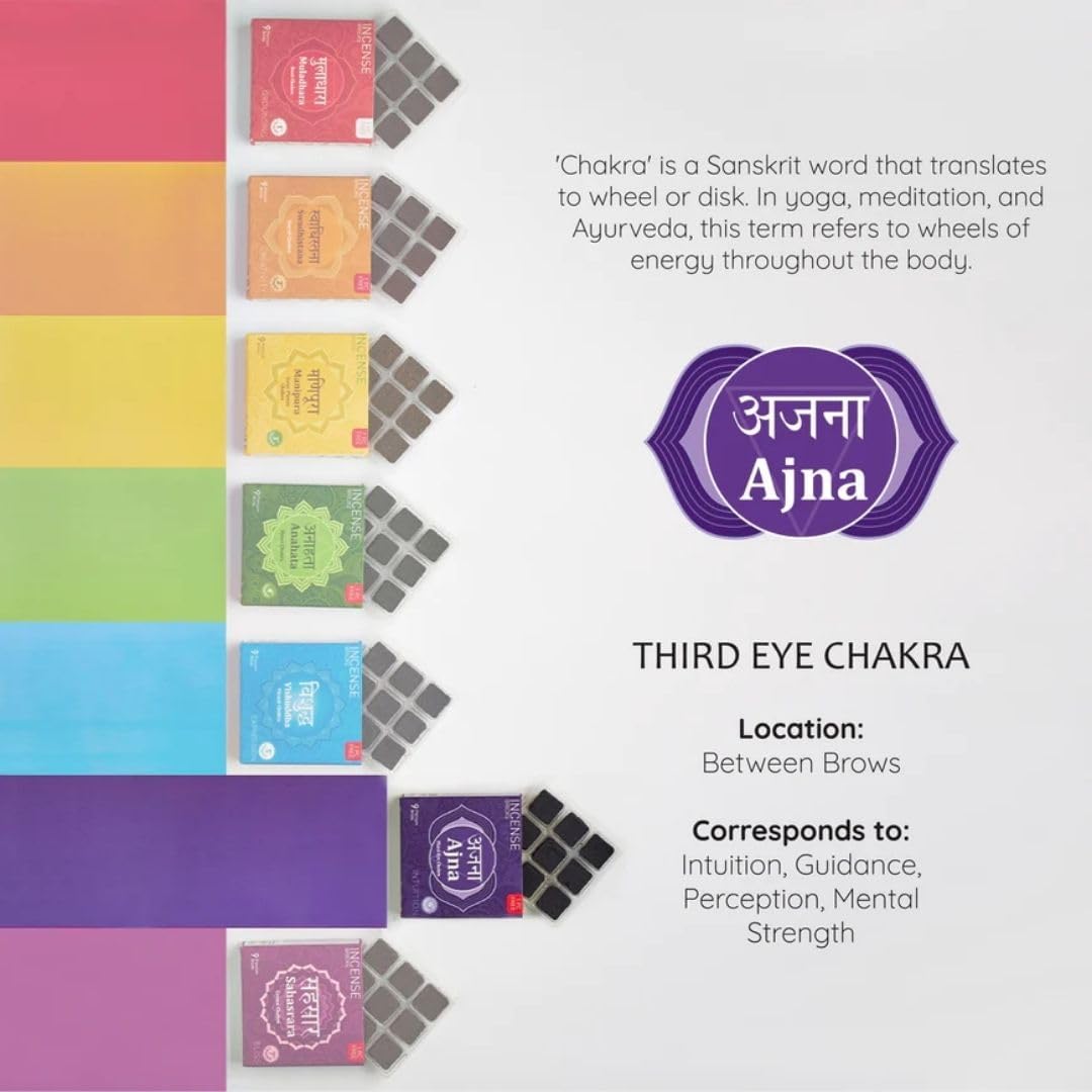 Third Eye Chakra Incense Brick Refill by Aromafume | 3 Trays x 9 Bricks | Ajna | Smokeless Incense Set for Chakra Balance | Rose & Juniper Extracts | Yoga & Meditation Gifts | Non-Toxic