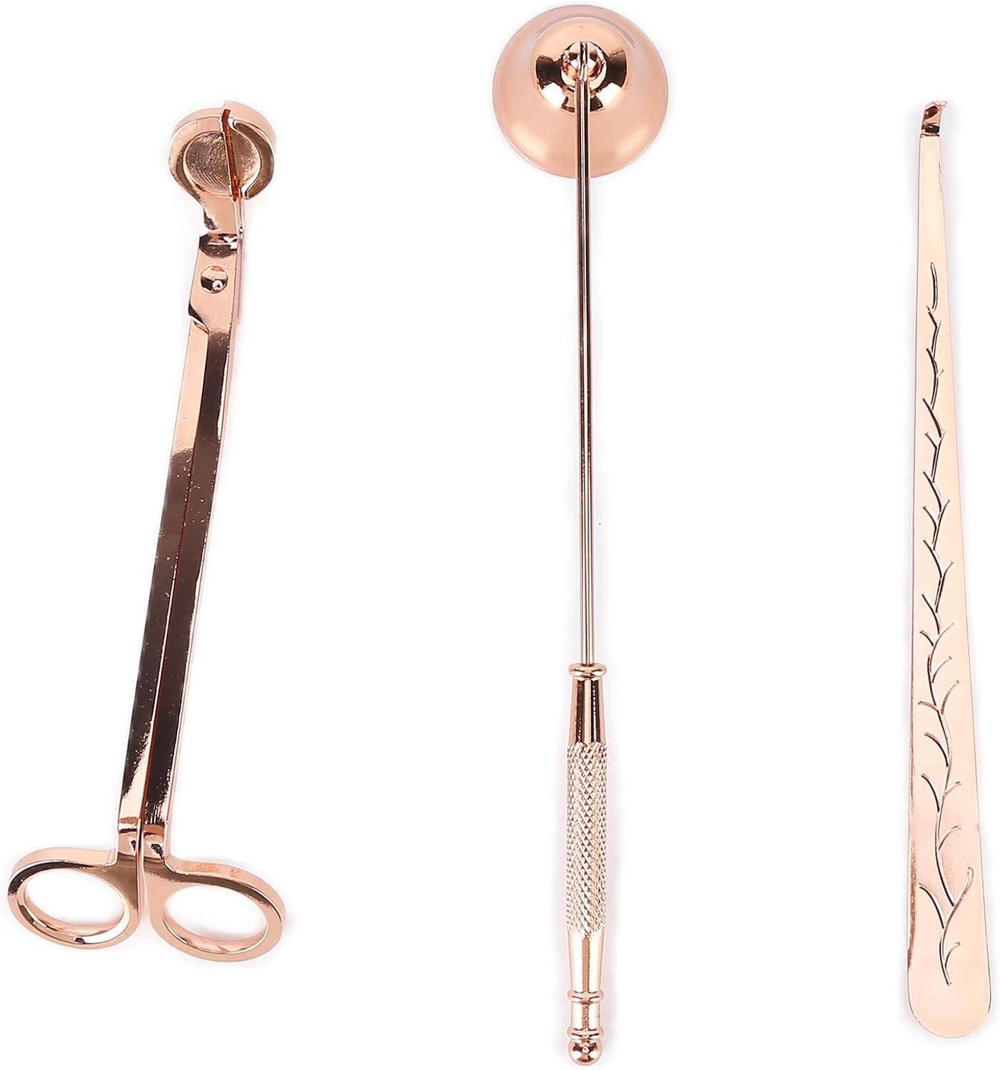 POCREATION 3PCS Candle Accessory Set, Stainless Steel Wick Trimmer Snuffer Dipper, Elegant Carving for Home Decoration and Candle Lovers (Rose Gold)