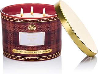M&SENSE Plaid Pattern 3 Wick Soy Candles,11.64 oz Large English Tea Scent Candle for Relaxation, Gifting, Home Décor | for Bedroom, Office, Party