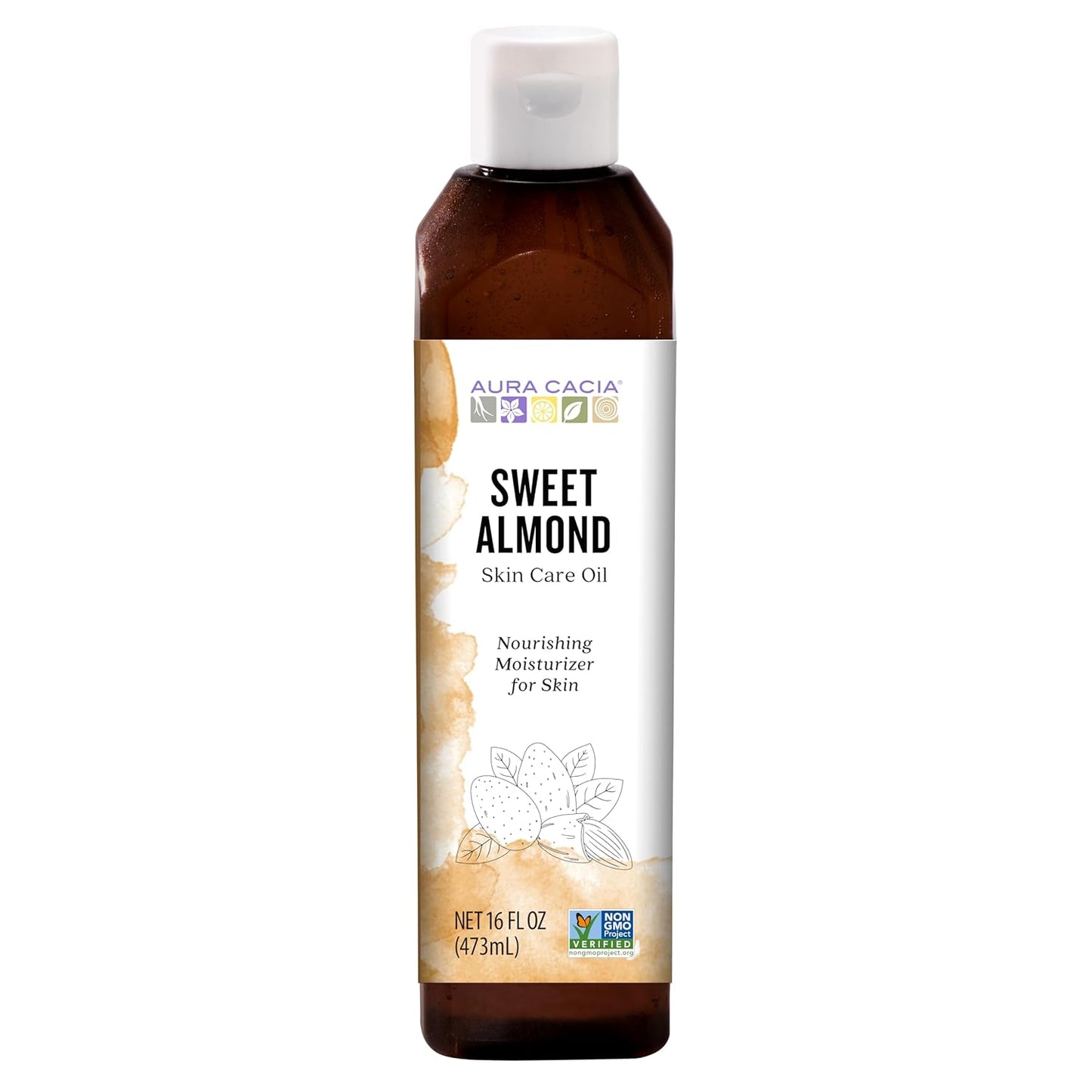 Aura Cacia Sweet Almond Skin Care Oil, 16-Ounce, Natural Source of Skin-Nourishing Fatty Acids & Lipids, No Paraben