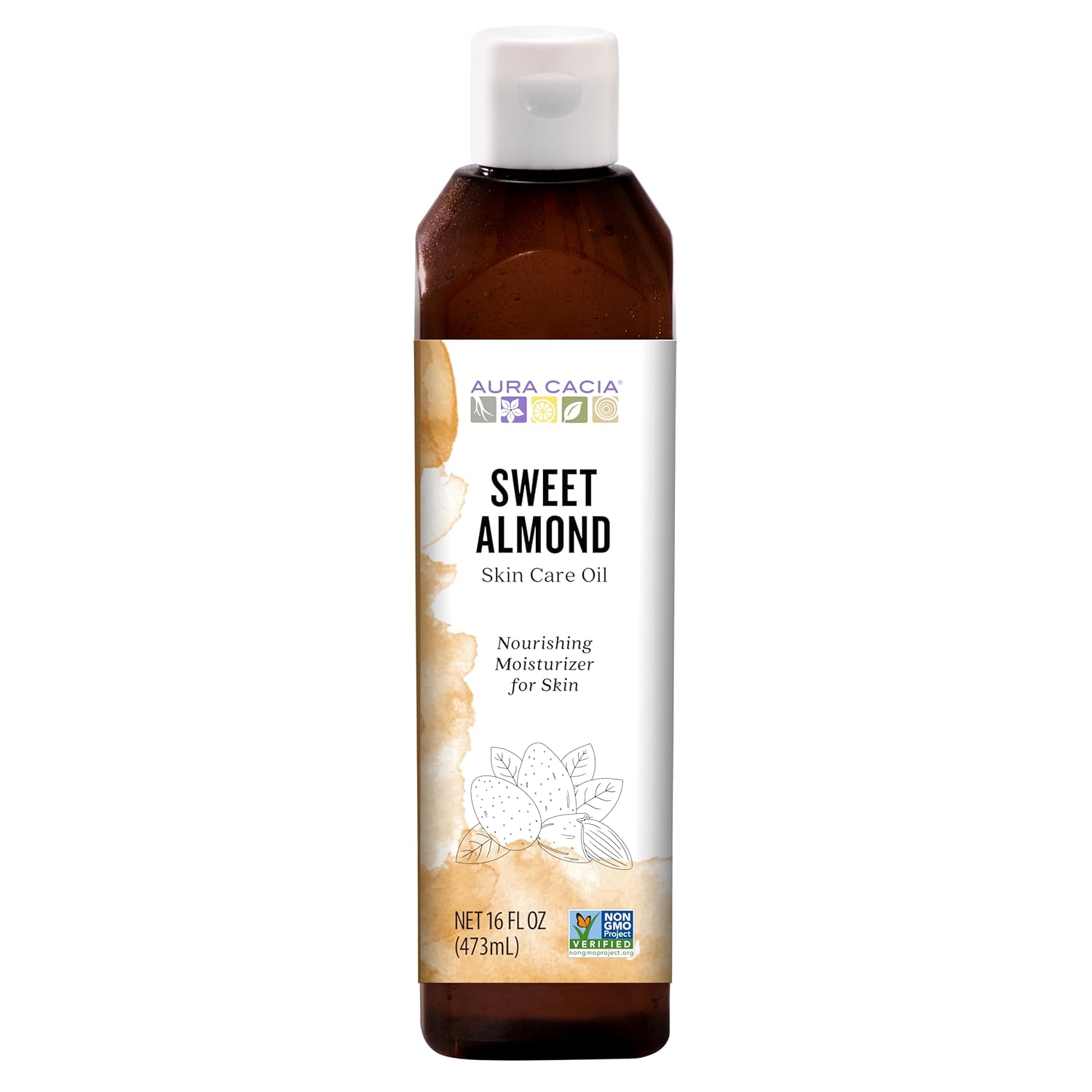 Aura Cacia Sweet Almond Skin Care Oil, 16-Ounce, Natural Source of Skin-Nourishing Fatty Acids & Lipids, No Paraben