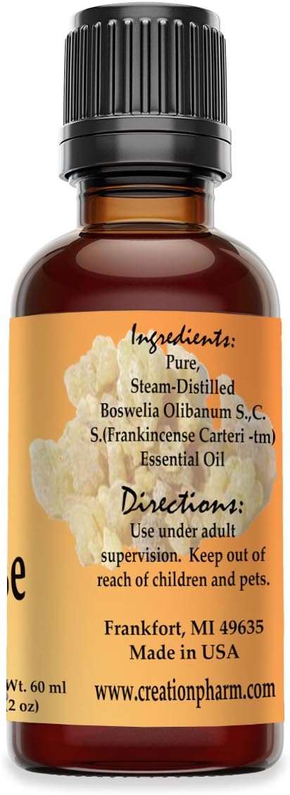 Creation Pharm Frankincense Essential Oil 2 oz Therapeutic Grade 100% Pure Aceite esencial de incienso Premium Olibanum Aromatherapy for Spa Diffuser Office Home Economy Size