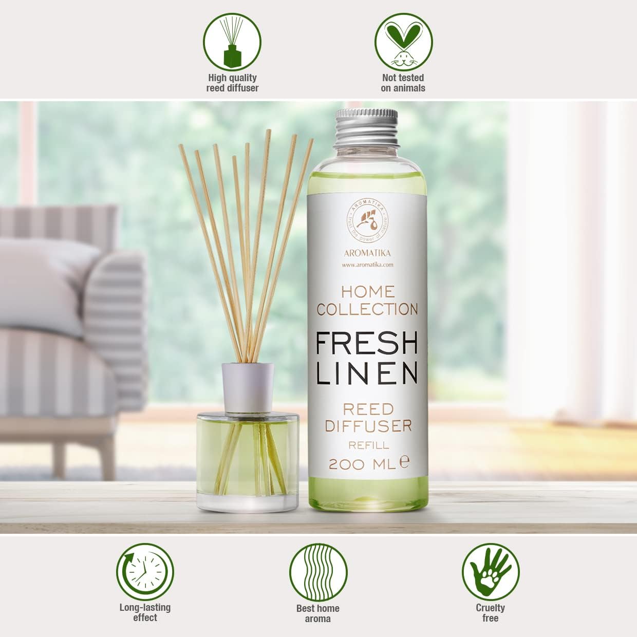 Reed Diffuser Refill Fresh Linen 6.8 Fl Oz (200ml) - Room Diffuser Refill - Home Fragrance - Scented Diffuser - Fresh Aroma - Room Fragrance - Scented Diffuser