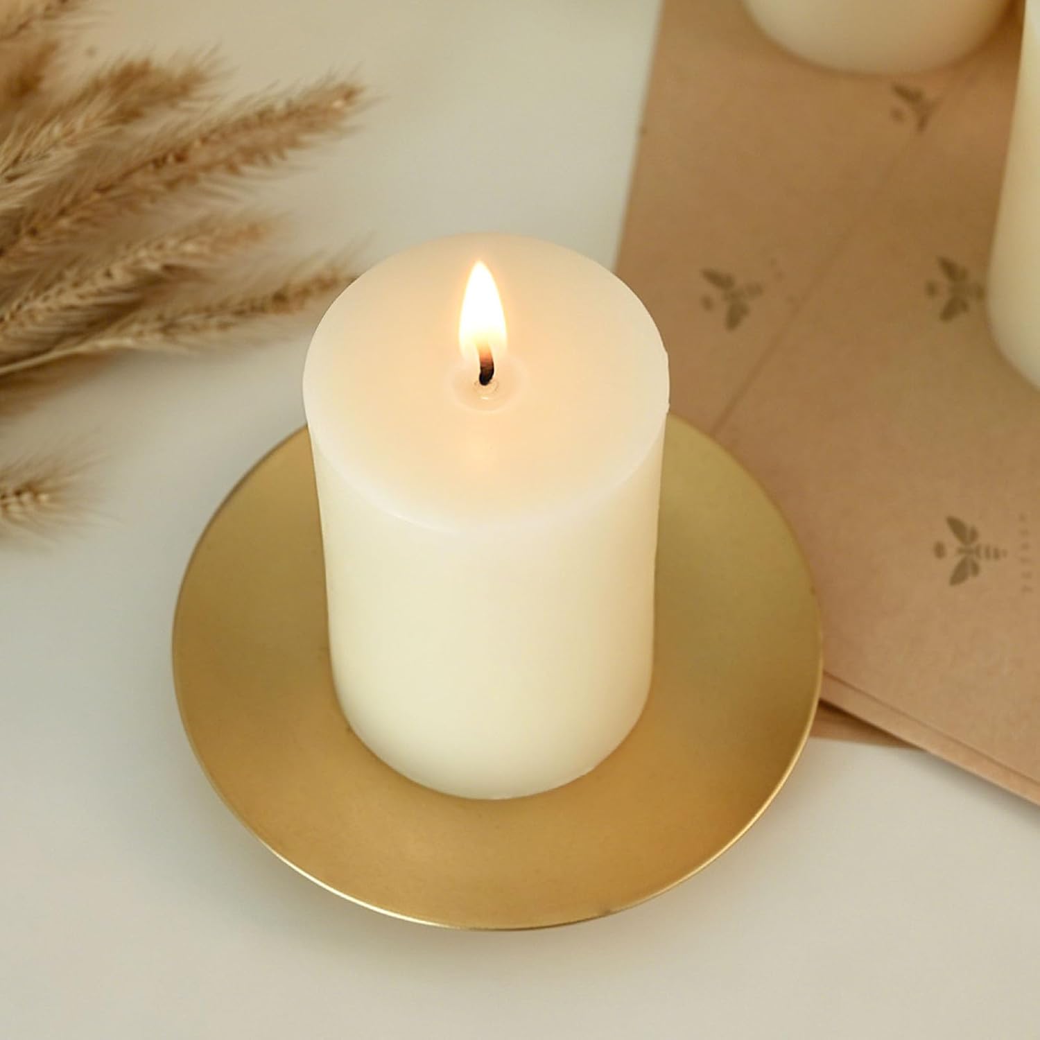 DEYBBY 4 Pack Cream White Beeswax Pillar Candles Set, 2 x 3 inch Pure Organic Beeswax Candle with Natural Scent for Home Wedding Decoration Blackout Emergency Bath Relaxation