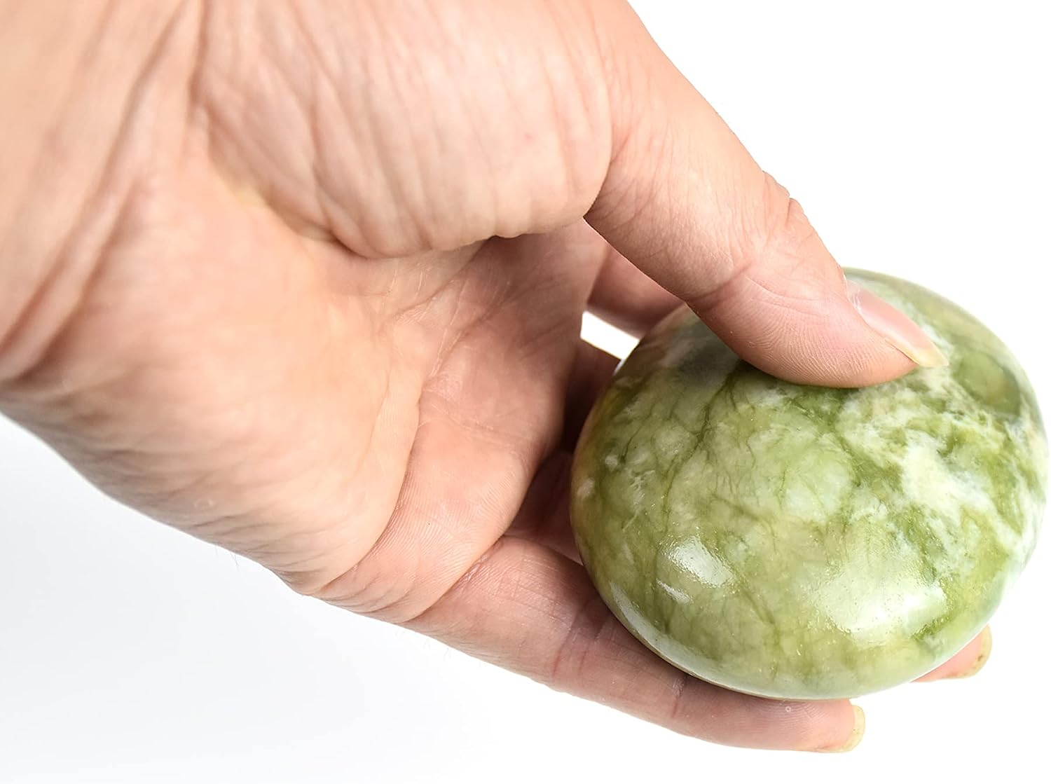 2Pcs Hot Massage Stones Set Natural Green Jade Heated Warmer Stone for Spa Massage (2.76 x3.54 in(7x9cm))