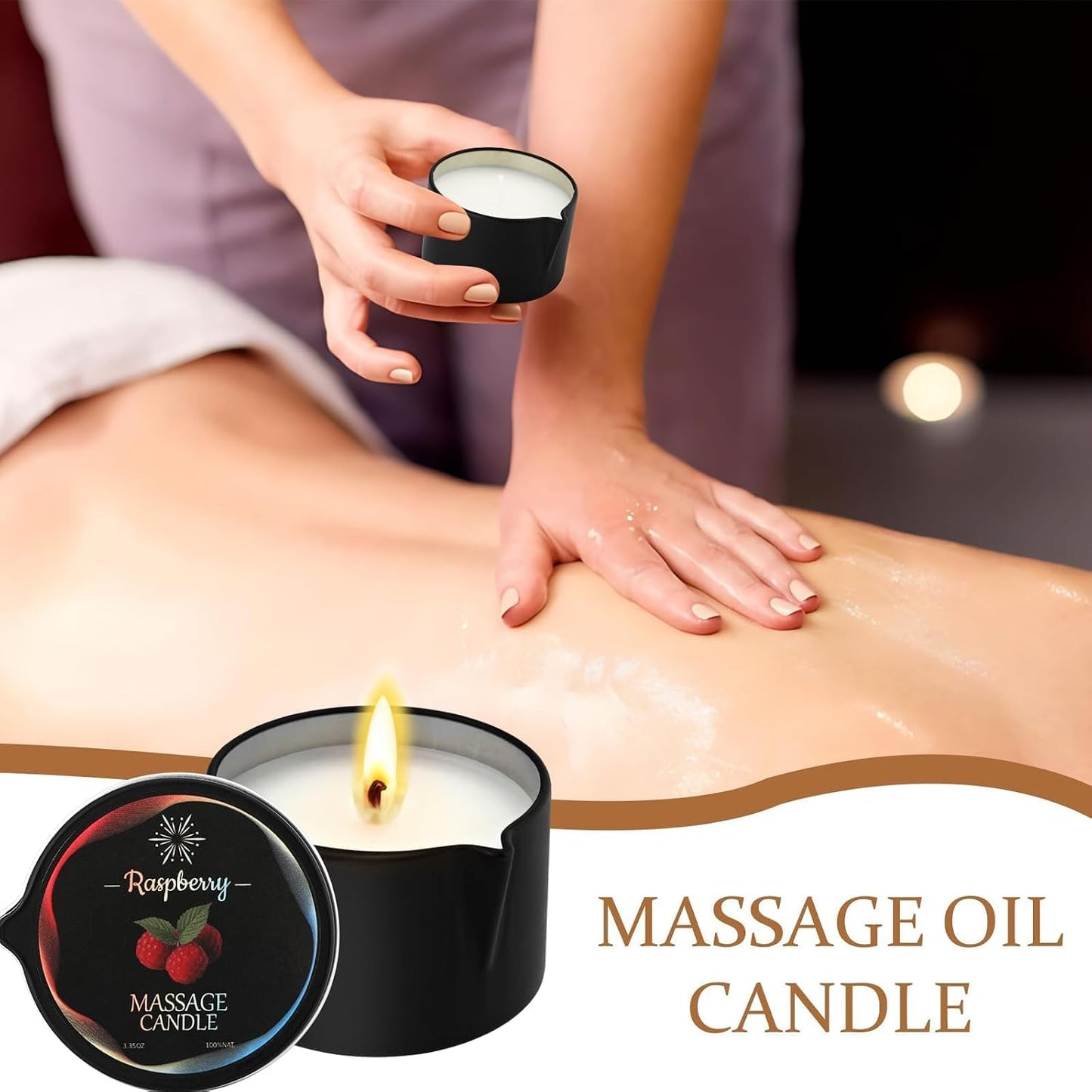 6 Pack Massage Oil Candles Set, Low Temp Soy Based Massage Candles for Massage Therapy, Relaxation & Skin Moisturizing, Assorted Scents for Home Spa Self Care