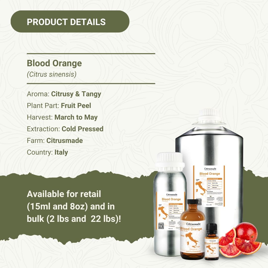 Blood Orange Essential Oil - Direct from Citrusmade in Sicily - Pure Essential Oil for Diffusers and Aromatherapy - Natural Citrus Scent | 100% Pure Therapeutic Grade (15ml)