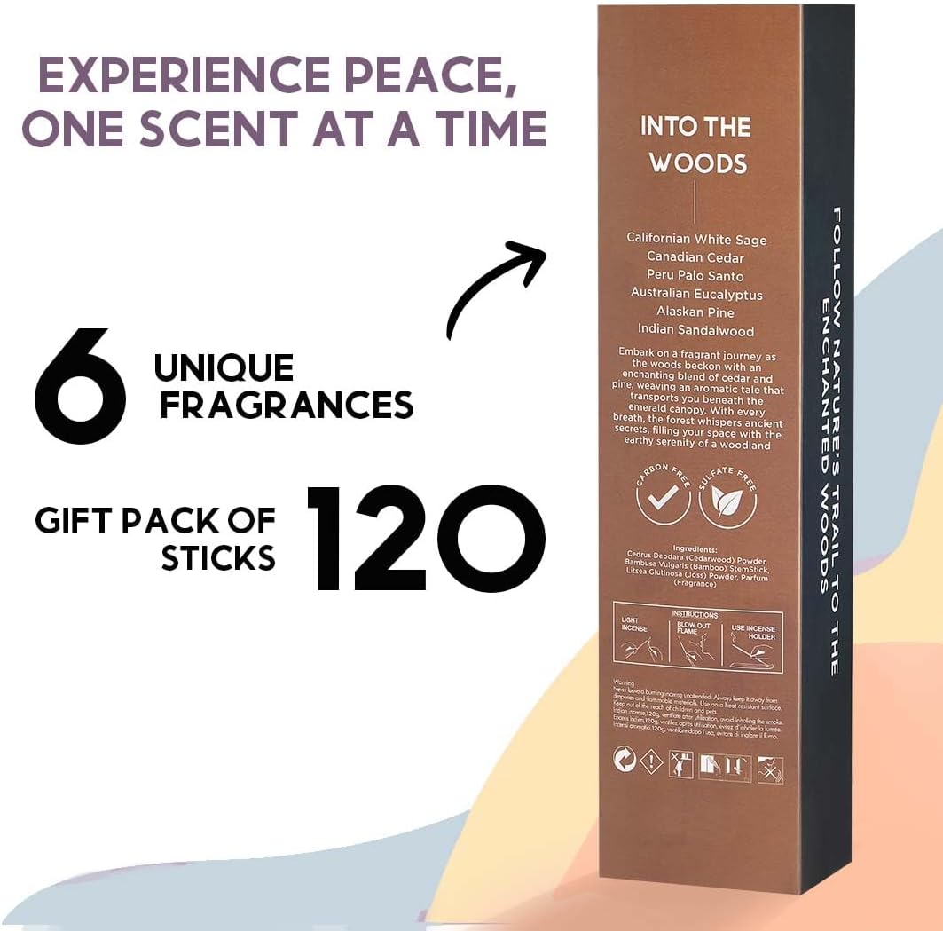 Folkulture Incense Sticks (120 Sticks) | Set of 6 Premium Incense For Relaxation, Aromatherapy| No Charcoal, Organic, Non Toxic, 45 Mins, Long Burning Sandalwood, Eucalyptus, Palo Santo Insence-Sticks