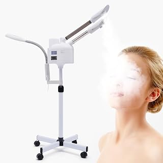 Professional Nano Ionic Hot Cold Facial Steamer with LED Magnifying Lamp, Adjustable Height, Rolling Wheels, 360° Nozzle, for Home Salon Spa Skin Care