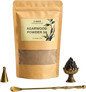 Hainan Agarwood Powder 100g - 3A Grade Natural Incense Powder for DIY Incense Sticks, Cone Making, Seal Molding, Aromatherapy - Includes 3-Piece Cone Mold Set (Incense Burner, Mold, Spoon)