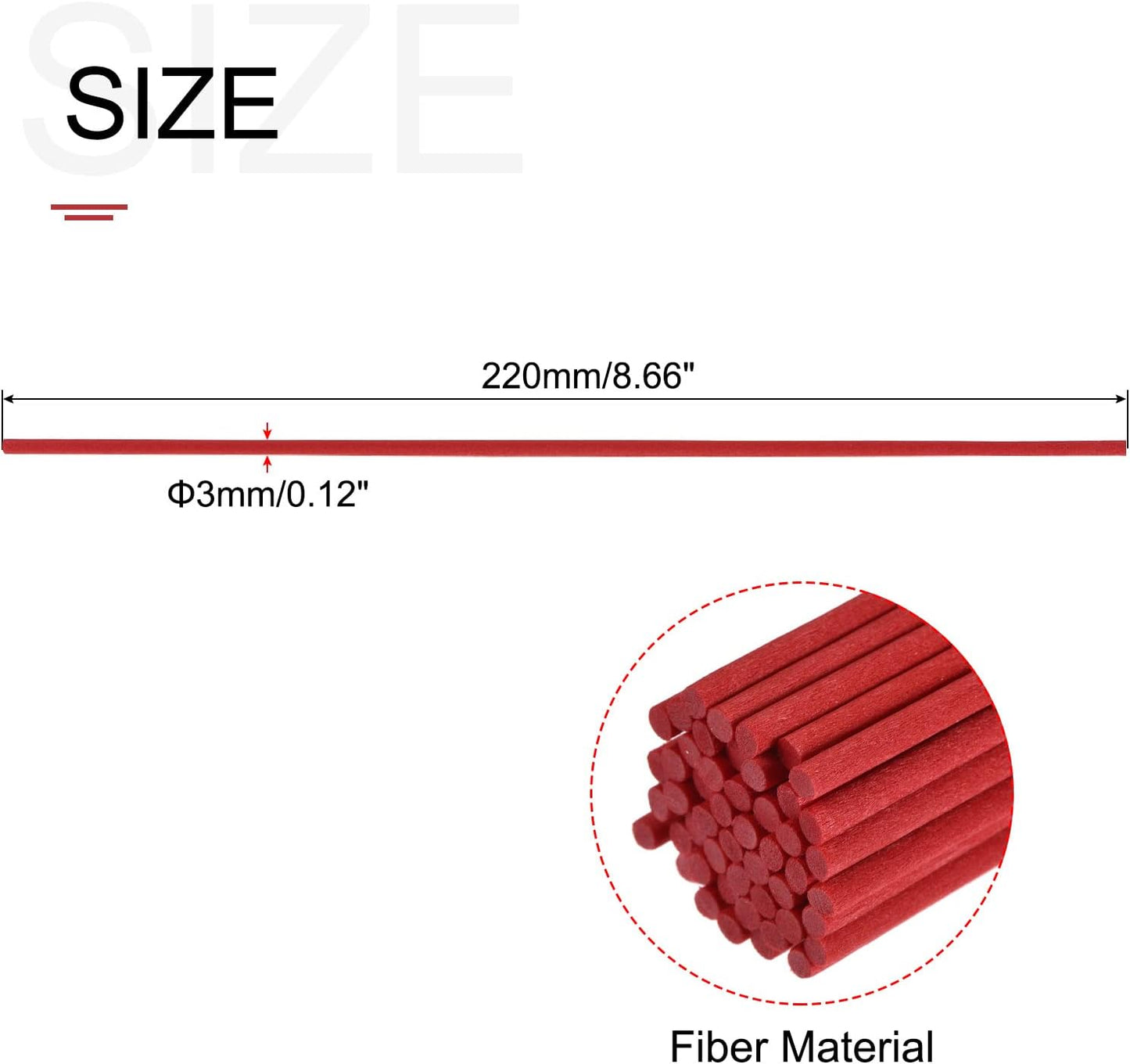 MECCANIXITY Fiber Reed Diffuser Sticks 8.6" x3mm for Aroma Fragrance Essential Oil, Red Pack of 50