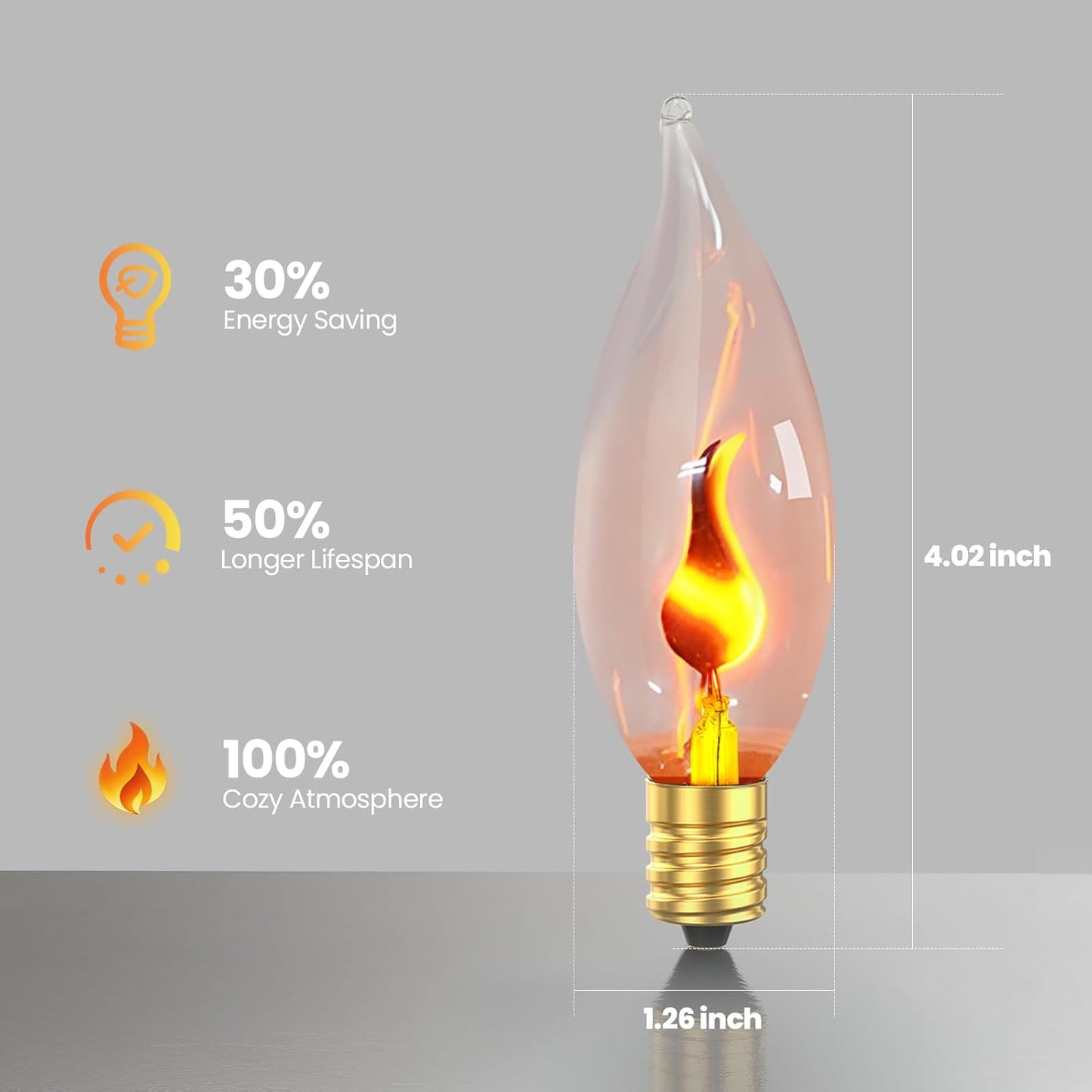 Hompavo Upgraded Flame Light Bulbs, E12 Candelabra Small Base, Clear Glass Flickering Fire Bulb for Halloween Christmas Party Porch Indoor & Outdoor Home Decoration, 6 Pack