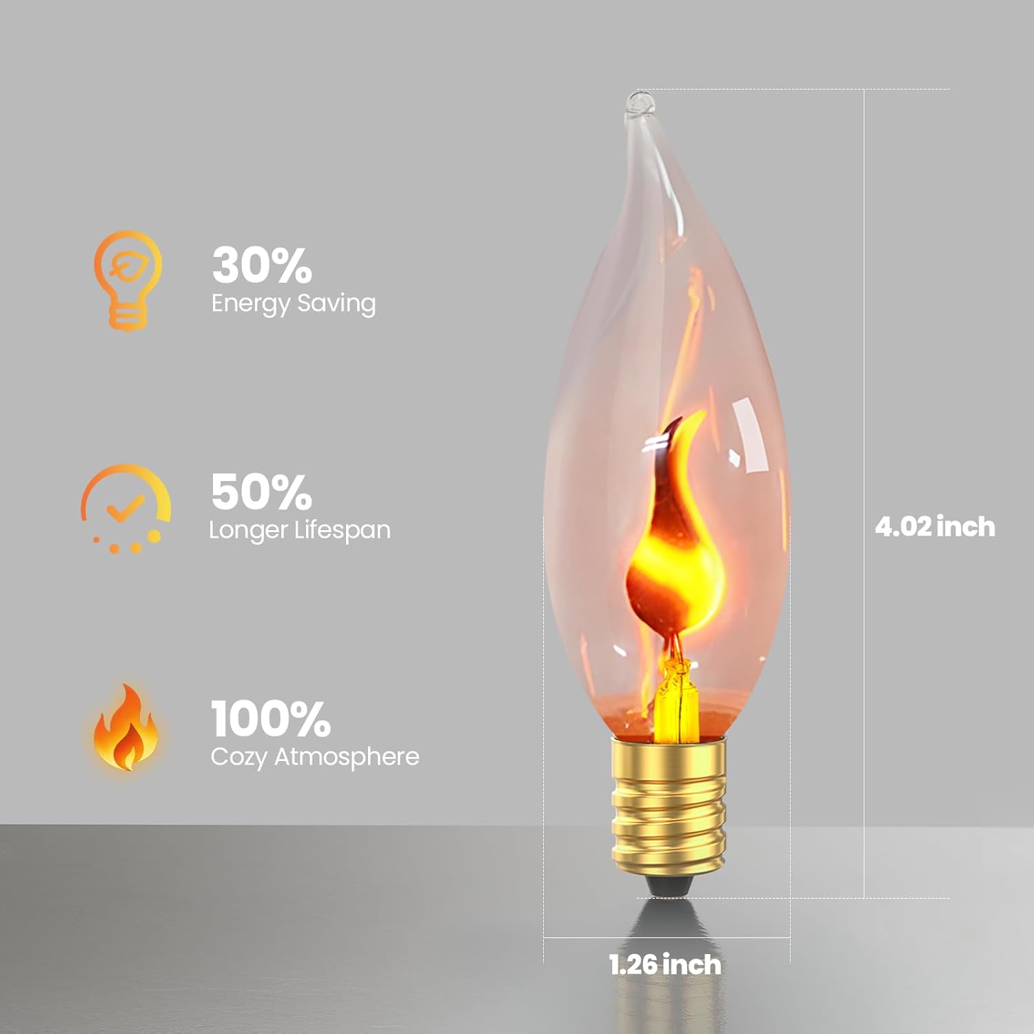 Hompavo Upgraded Flame Light Bulbs, E12 Candelabra Small Base, Clear Glass Flickering Fire Bulb for Halloween Christmas Party Porch Indoor & Outdoor Home Decoration, 6 Pack