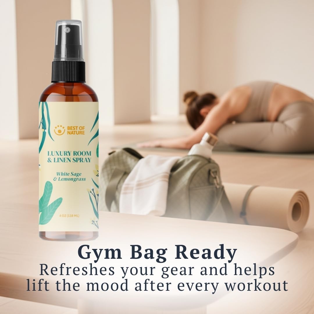Best of Nature White Sage & Lemongrass Luxury Room & Linen Spray: 100% Natural Clearing Sage Spray for Freshening Rooms, Cleansing Energy, and Refreshing Linens - Pure Essential Oil Air Freshener