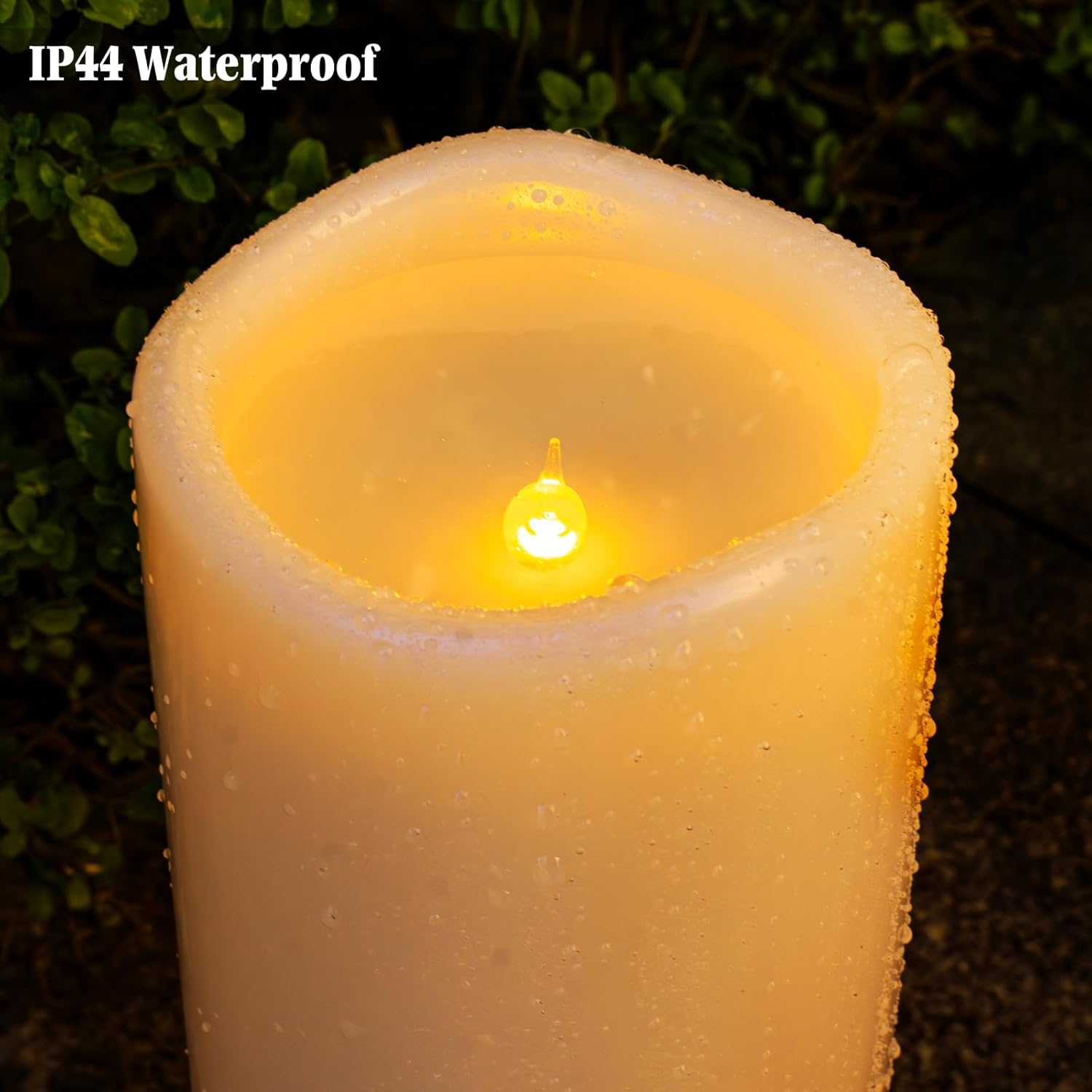 10" 12" 14" x 5" Extra Large Waterproof Outdoor Flameless Candles Battery Operated LED Pillar Candles for Indoor Outdoor Lanterns, Off White, Long Lasting, Set of 3