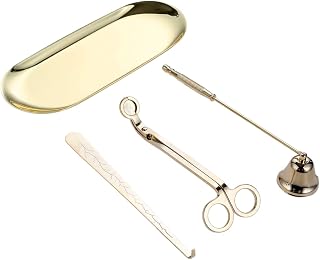 MUXSAM 4 in 1 Candle Accessory Set, Candle Wick Trimmer Candle Cutter, Candle Snuffer, Candle Wick Dipper, Storage Tray Plate, Candle Care Tools for Candle Lover, Thanksgiving, Christmas (Gold)