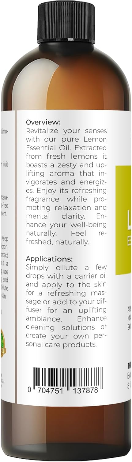 Lemon Essential Oil by Velona - 8 Fl Oz | Therapeutic Grade | for Aromatherapy Diffuser, Massage, Skincare, Haircare, Soapmaking | Undiluted