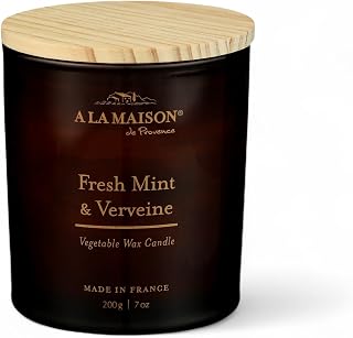 A LA MAISON Scented Candle - Natural Candle with Cotton Wick in Luxury Amber Glass – Clean Burn, Made in France, 7oz (Fresh Mint & Verveine, 7oz)
