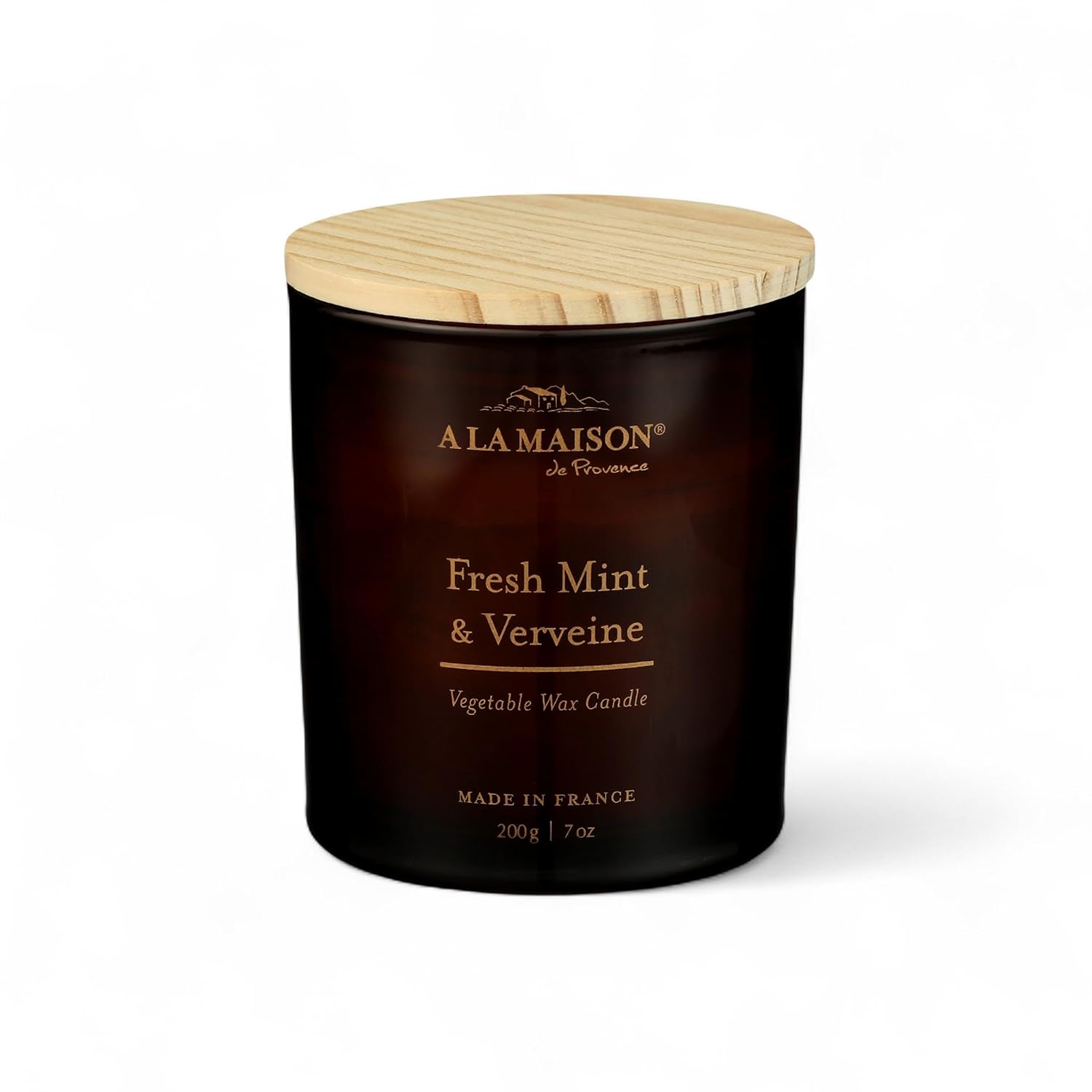 A LA MAISON Scented Candle - Natural Candle with Cotton Wick in Luxury Amber Glass – Clean Burn, Made in France, 7oz (Fresh Mint & Verveine, 7oz)