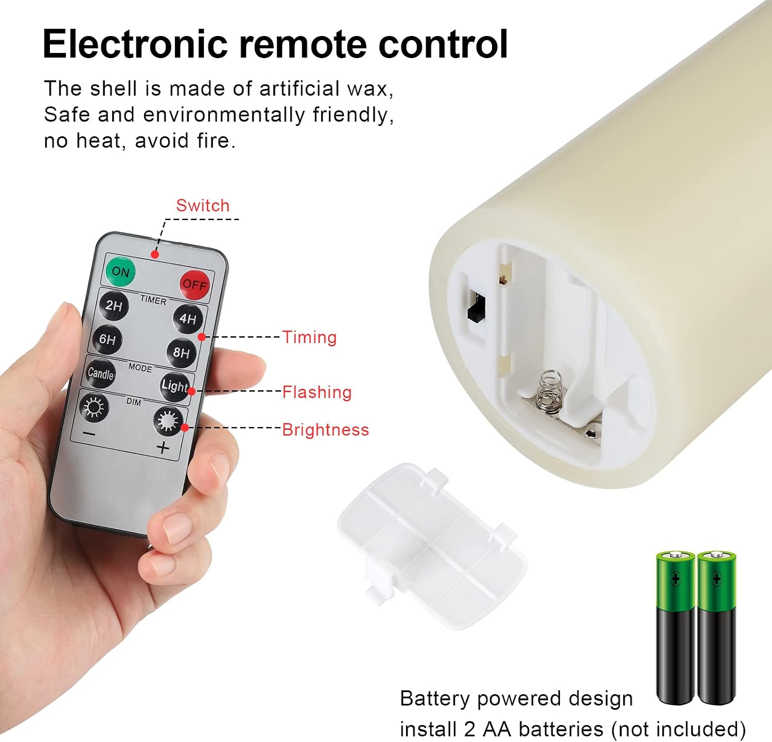 Enpornk 7” x 3” Flameless Candles, Flickering Moving Flame LED Candles, Battery Operated Candles with Remote and Timers, Ivory White, Set of 2
