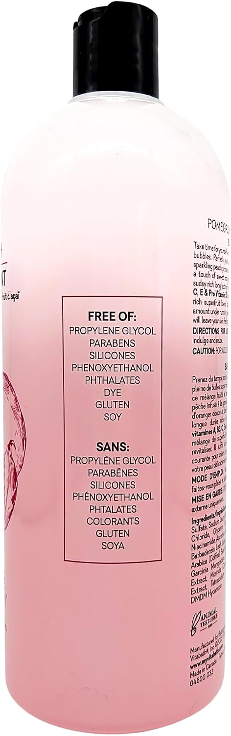 Vitabath Pomegranate Bellini Blush Bubble Bath Rich Foaming Bubbly Soak & Relaxing Aromatherapy Moisturizing & Nourishing Indulgent Suds for Women & Men All Skin Types - 33.8 fl oz