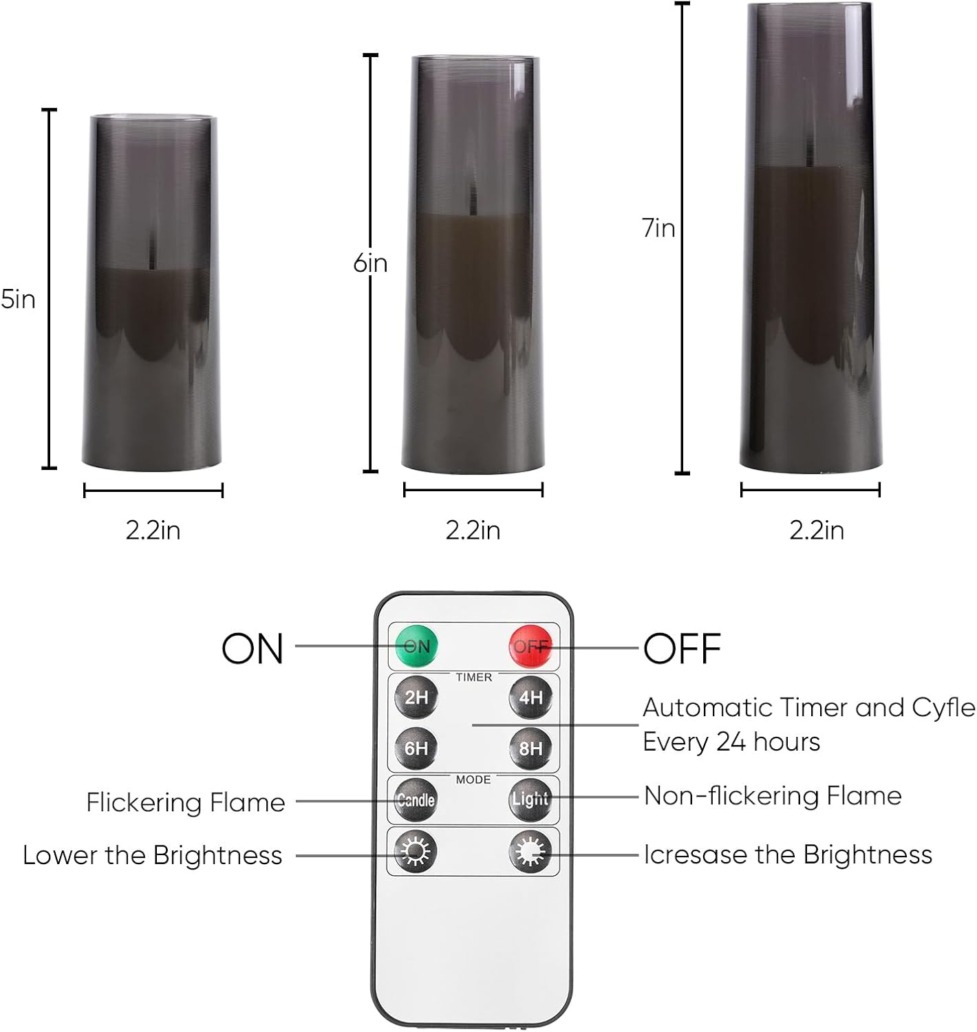 Homemory Grey Flameless LED Candles with Remote & Timer, Battery Operated, Fake Candles, Modern Home Decor, or Outdoor Events Set of 7