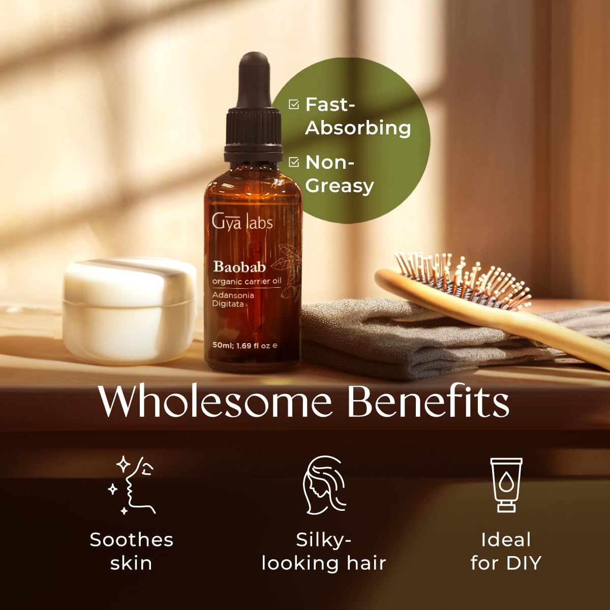 Gya Labs Baobab Oil - 1.7 Fl Oz - Carrier Oil for Hair, Skin, Face, Scalp & Body Massage