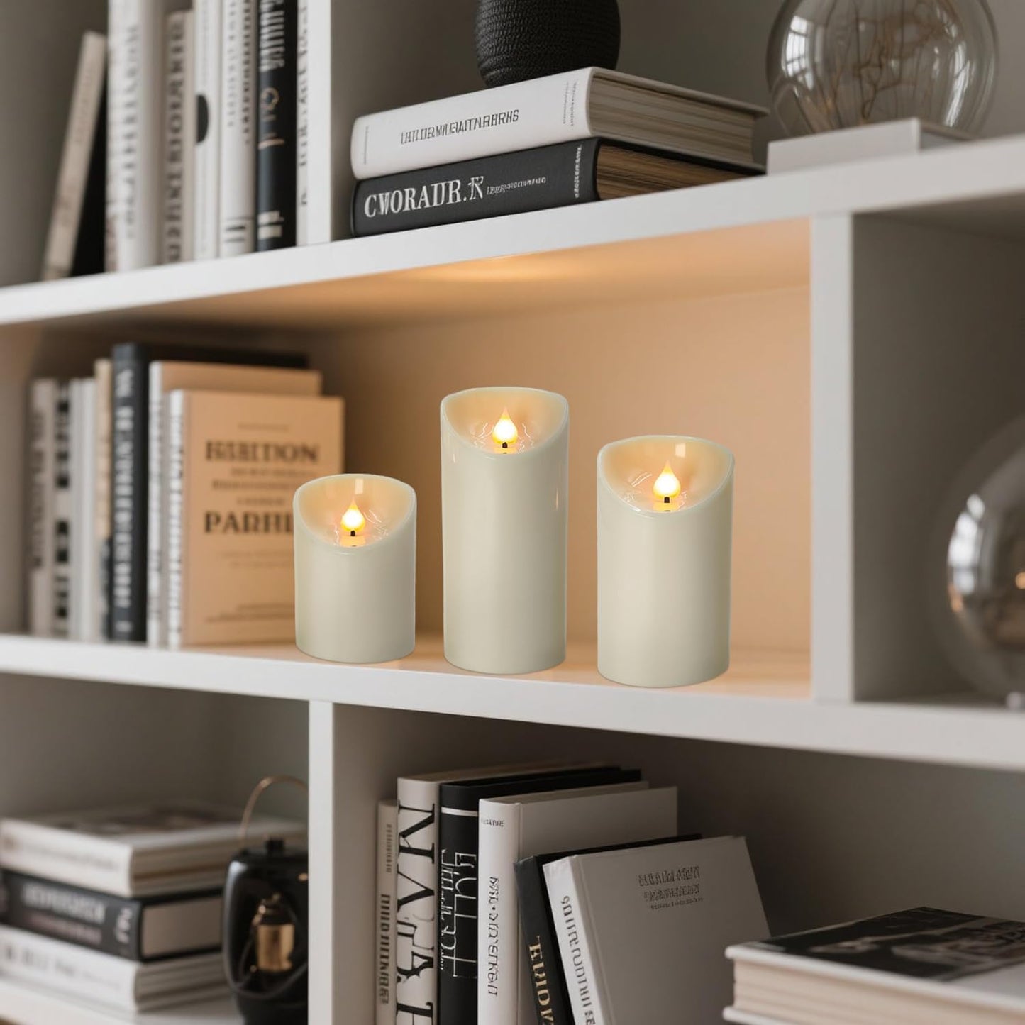 Battery Operated Pillar Candles, 3 Pack Ivory Flickering LED Candles with Remote and Timer, Indoor & Outdoor Flameless Candles, 15-Day Runtime