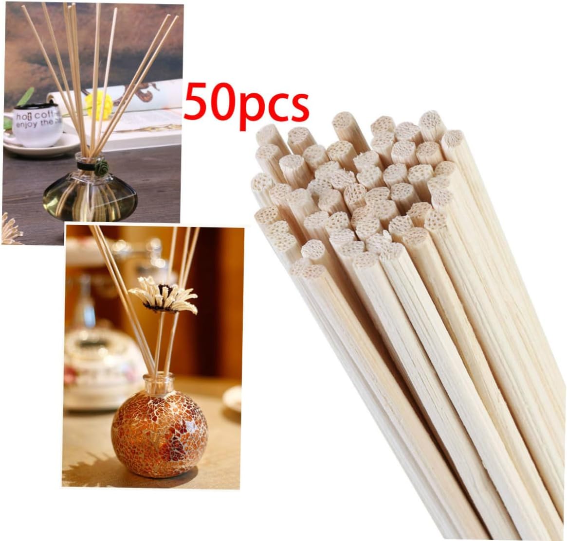 Amosfun 50pcs Rattan Diffuser Sticks Replacement for Home Fragrance Natural Color for Scented Oils and Diffusers