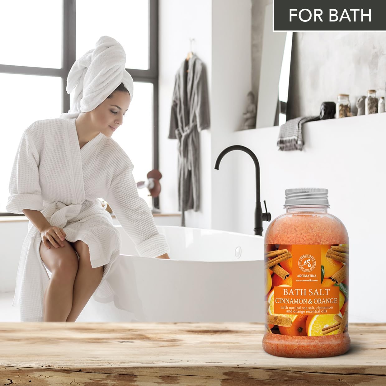 Cinnamon & Orange Aromatherapy Salt – 21.16 oz (600 g) – with Orange and Cinnamon Essential Oils – Natural Bath Soak – Relaxation & Body Care