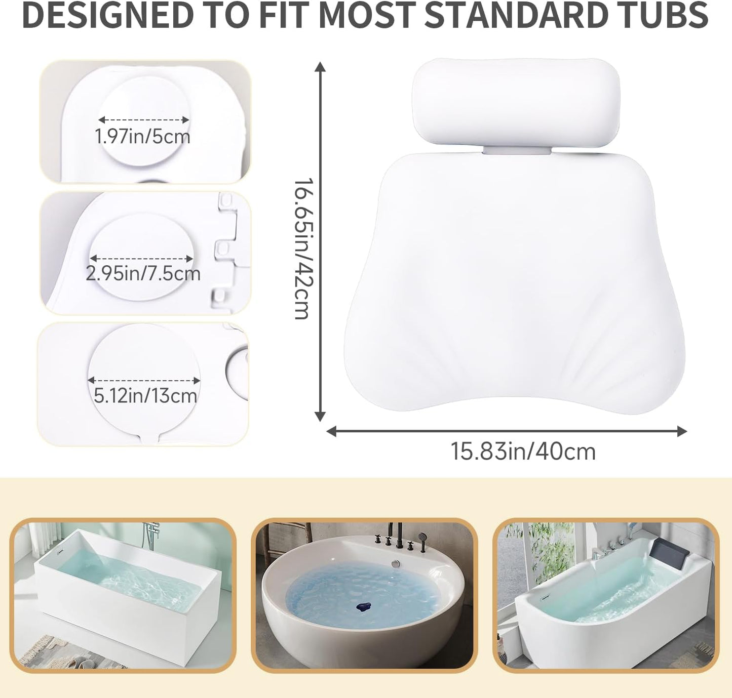 4D Silicone Bath Pillow for Tub, Upgraded Adjustable Bathtub Pillow Head Neck Back Support with Suction Cups, Quick-Dry and Non-Slip Bath Pillow Luxury Bathtub Pillow, Spa Gifts for Women, Mom (White)