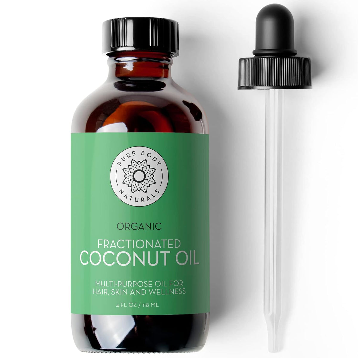 Pure Body Naturals Organic Fractionated Coconut Oil for Skin and Hair