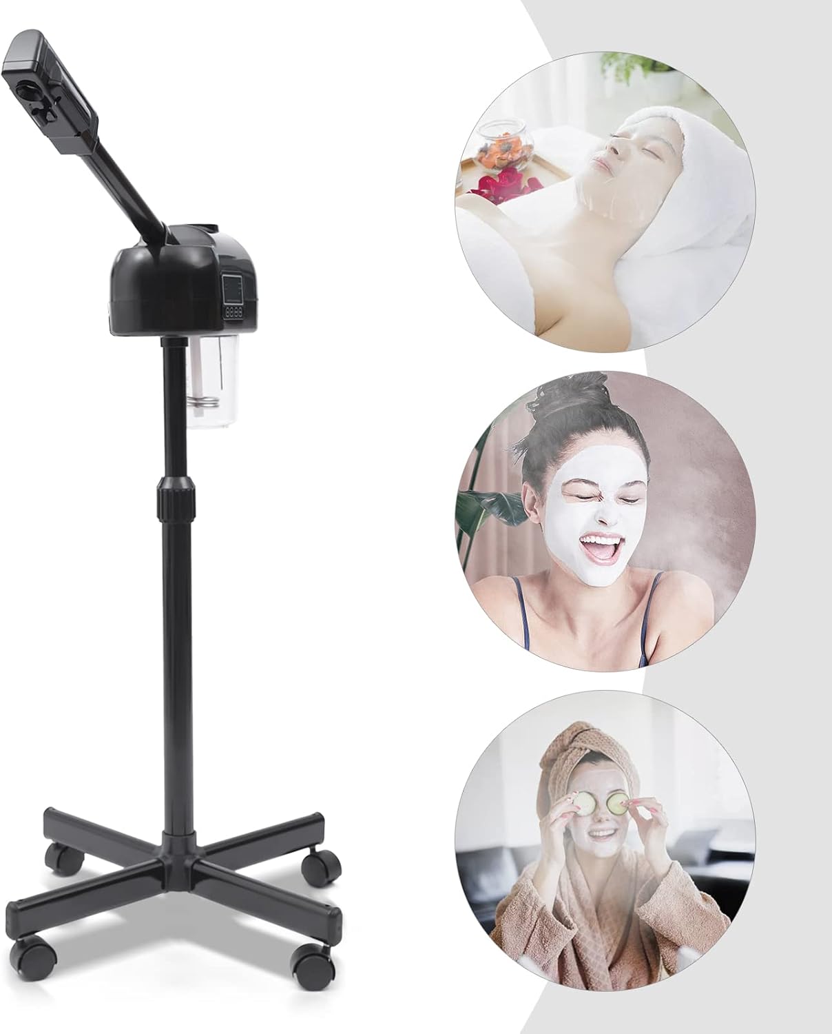 Nano Ionic Standing Facial Steamer with Adjustable Arm, 600ml PTC Heating Home Spa Machine, 20min Timer & 360° Rotation for Deep Cleansing Moisturizing