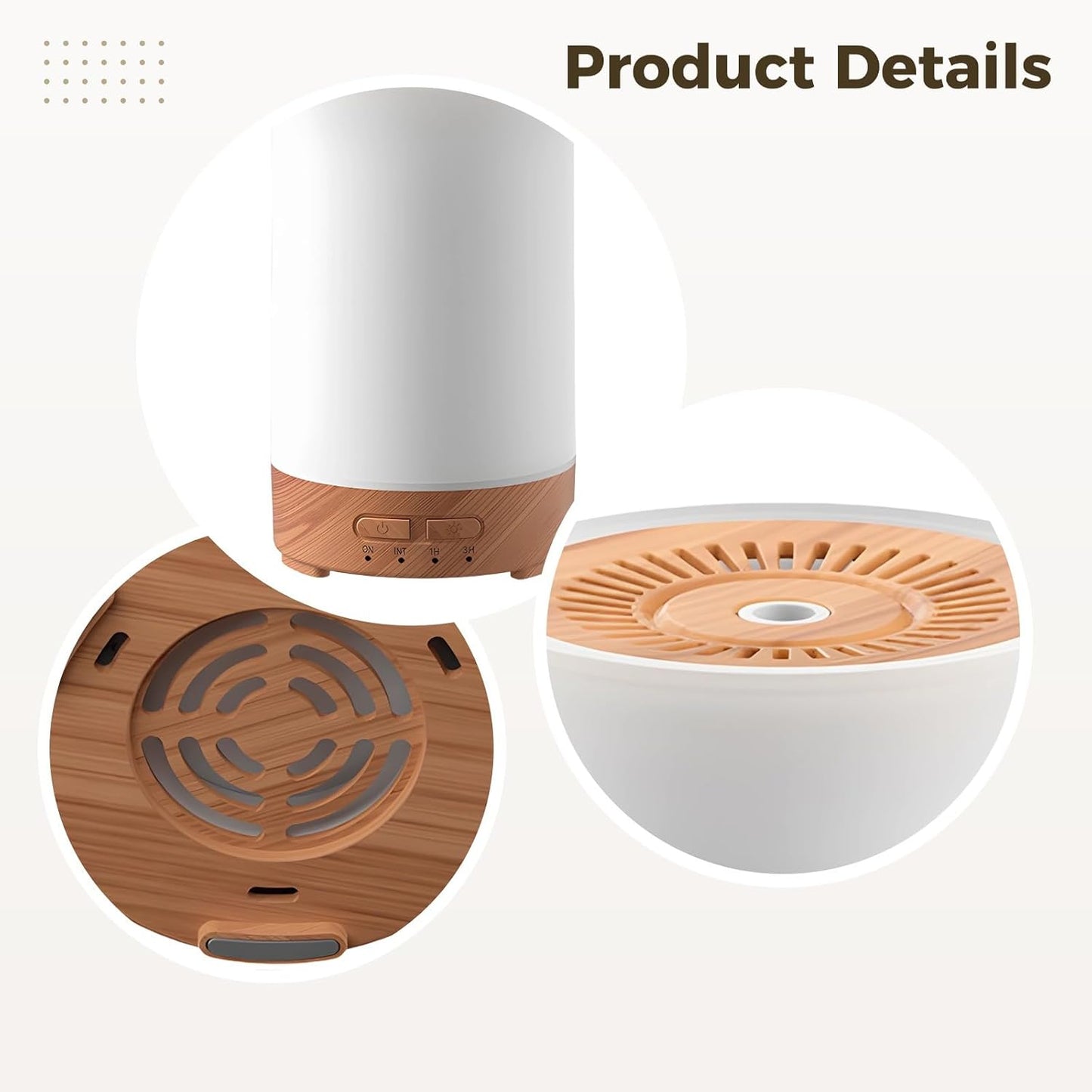 Wood Grain Essential Oil Diffuser, 5.07 Oz / 150 Ml Ultrasonic Humidifier, for Bedroom, Office, Home, with Quiet Operation, Adjustable Mist Modes, 7-Color Lights, Mini USB Diffuser