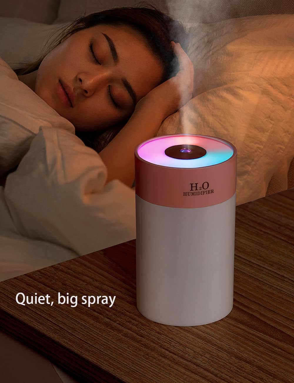 Colorful 260ml Humidifier,USB Power Supply,With 7 Color LED, Air Humidifier,Mini Air Humidifier,Can add essential oil,Suitable for Study Room, Bedroom, Baby Room, Office, Car (White)