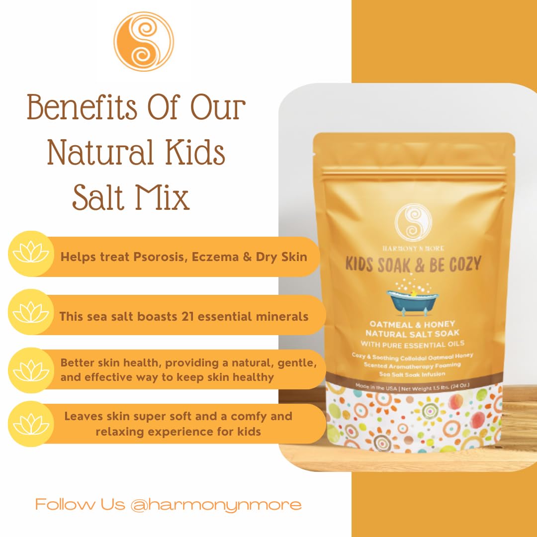 Oatmeal Honey Kids Bath Salts - Organic Bath Soak for Baby Essentials, Natural Bath Salt, Soothing & Gentle Skin Care for Babies, Toddlers, and Children - 24oz.