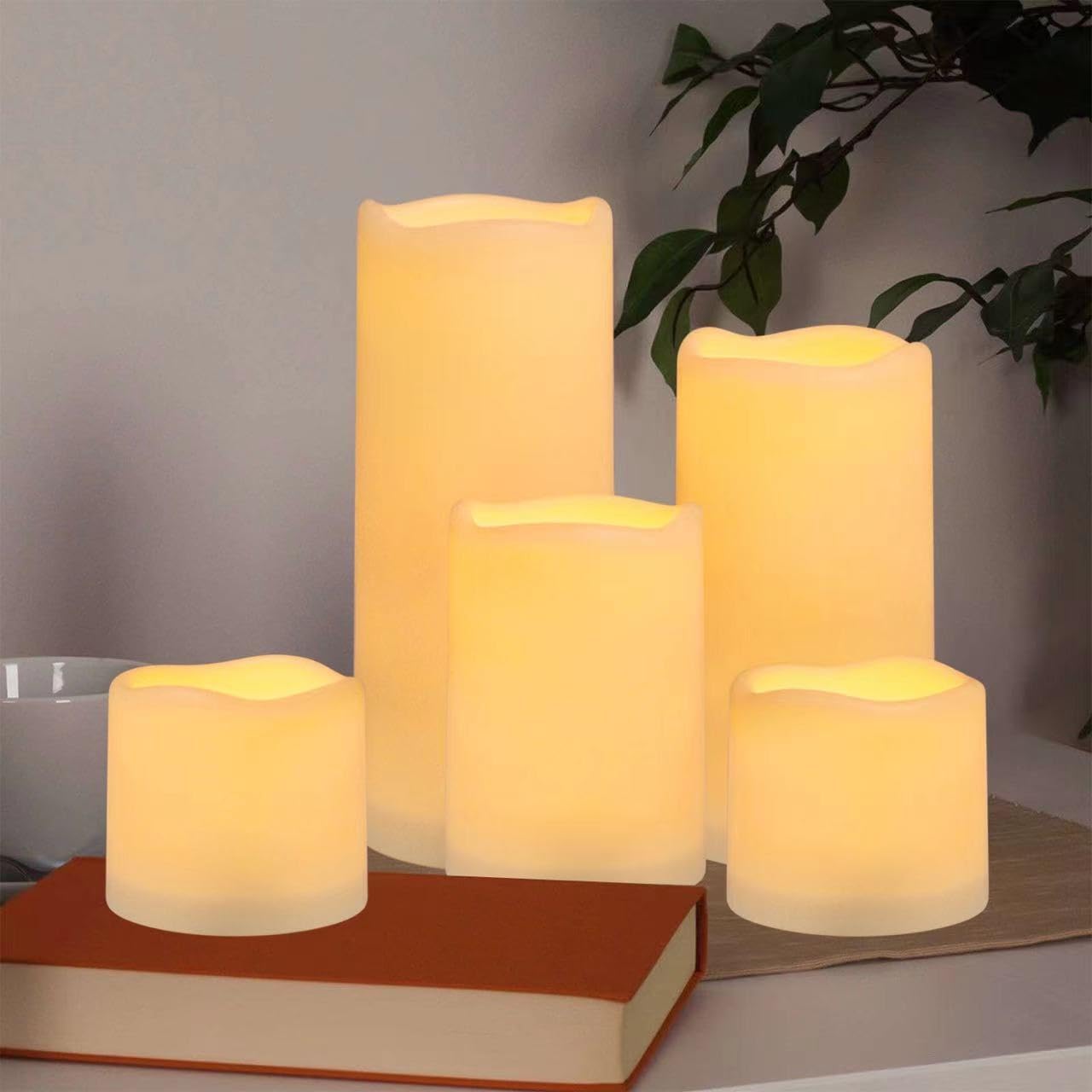 Enpornk Flameless Battery Operated Outdoor Waterproof Set of 12(D: 3" x H: 3" 4" 5" 6") Pillar LED Candles with 10-Key Remote and Cycling 24 Hours Timer
