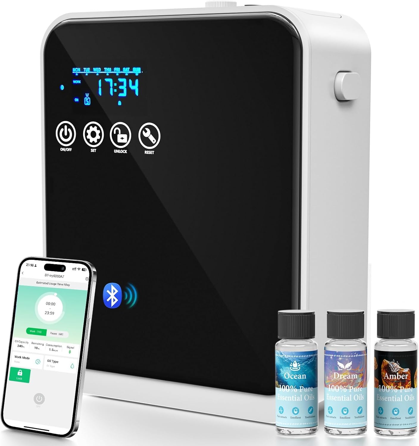 Waterless Essential Oil Diffuser,Hotel Home Aromatherapy Scent Diffuser with APP Control & Touch Screen,Auto Timer,250ml,Cover 1500 sq.ft|Whole House,Large Room Air Freshener for Home,Father's Day