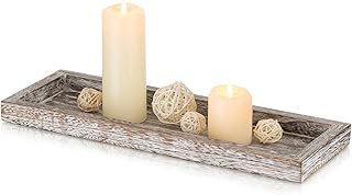 Romadedi Rustic Decorative Wood Candle Tray - 15" Wooden Long Narrow Tray Candle Holder, Farmhouse Small Trays for Coffee Table Centerpieces Dining Room Kitchen Countertop Home Decor, Whitewashed