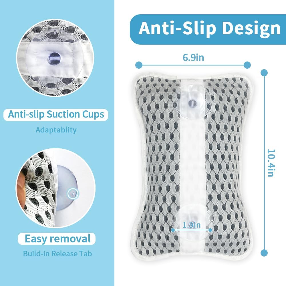 Luxury Bath Pillows for Tub, Slip Resistant Waterproof Bath Pillows for Tub Neck and Back Support with 2 Strong Suction Cups, Relaxing Spa Essentials