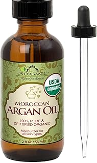 US Organic Moroccan Argan Oil, USDA Certified Organic,100% Pure & Natural, Cold Pressed Virgin, Unrefined, 2 Oz in Amber Glass Bottle, for Hair treatment, Skin, Nail, Cuticle, Sourced from Morocco.
