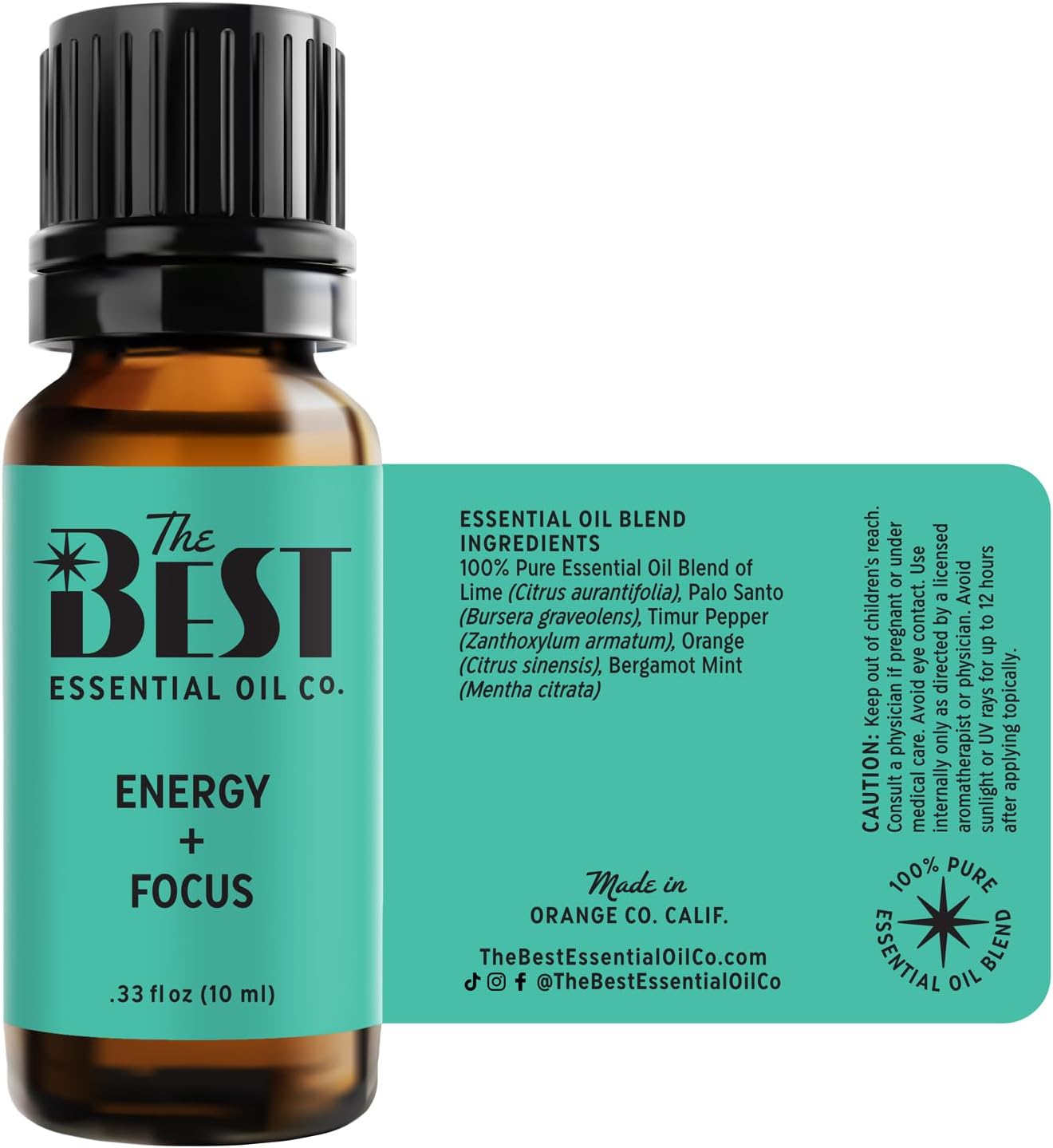 The Best Energy + Focus Essential Oil Blend- Premium Grade- 100% Pure & Natural for Aromatherapy, Diffuser, Spa, Massage, Air Freshener- 10 ml (.33 fl oz)
