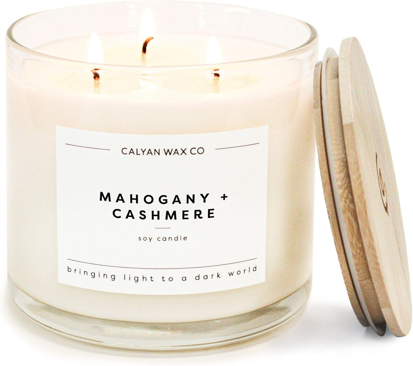 Calyan Wax Co. Mahogany & Cashmere 3 Wick Scented Candle - 43 Hour Burn - Luxury 3 Wick Soy Candles - Clean Soy Wax Candles - Long Lasting Large Glass Jar Candle for Home - 14.9oz