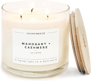 Calyan Wax Co. Mahogany & Cashmere 3 Wick Scented Candle - 43 Hour Burn - Luxury 3 Wick Soy Candles - Clean Soy Wax Candles - Long Lasting Large Glass Jar Candle for Home - 14.9oz