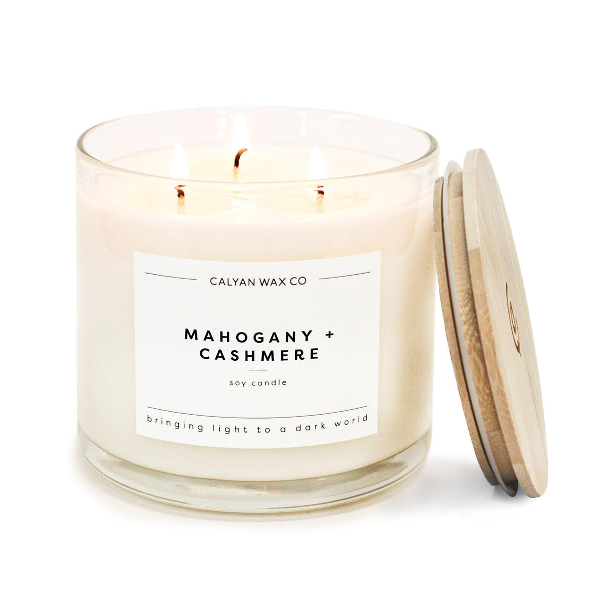 Calyan Wax Co. Mahogany & Cashmere 3 Wick Scented Candle - 43 Hour Burn - Luxury 3 Wick Soy Candles - Clean Soy Wax Candles