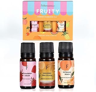 Folkulture Fruity Essential Oils Set for Diffuser | Pack of 3 Fruity Aromatherapy Oils – Peach, Strawberry | Refreshing Home Fragrance for Relaxation & Every Day Gifts Set