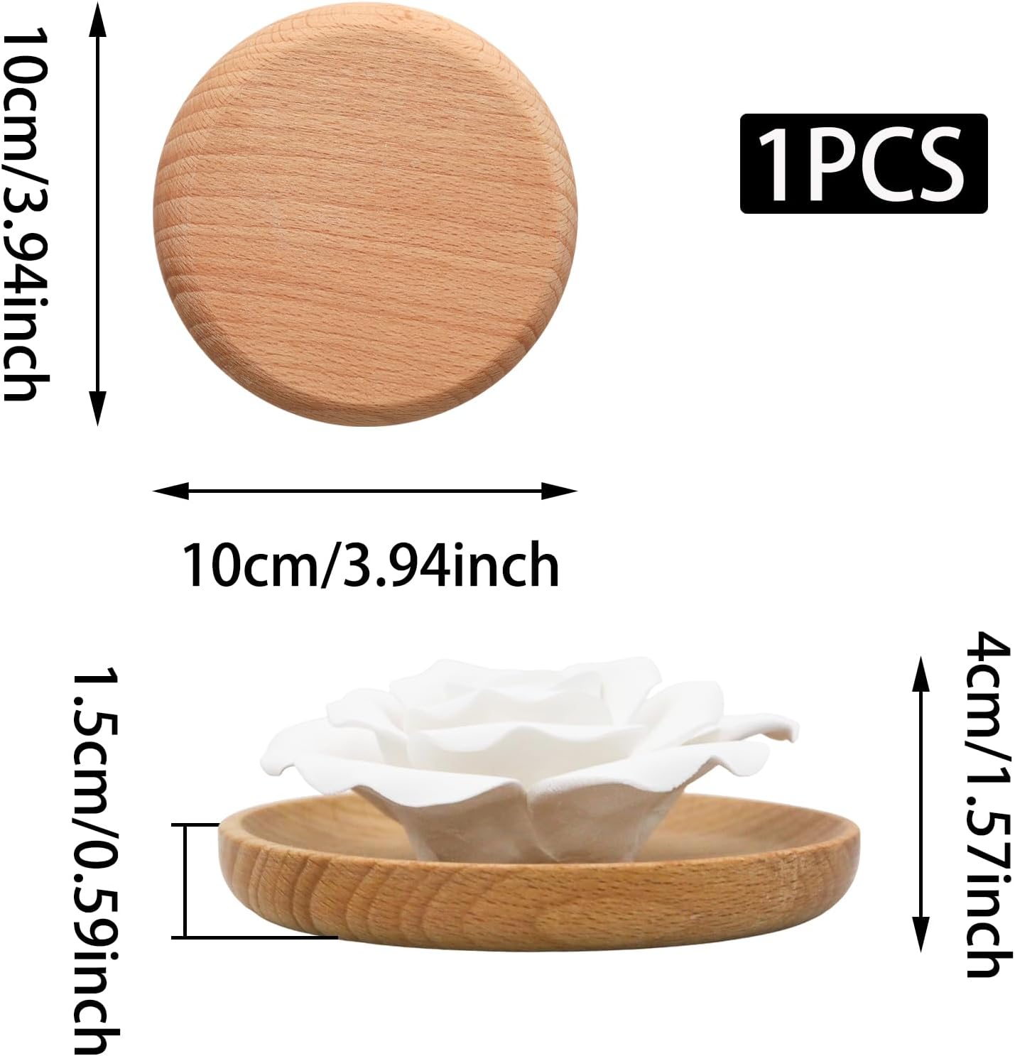 Handmade Flower Rose Ceramic Essential Oil Mini Diffuser, Non-Electric Passive Aromatherapy Diffuser, Decorative Diffusers for Desk/Office/Home Room/Gift (Wooden Pallet)
