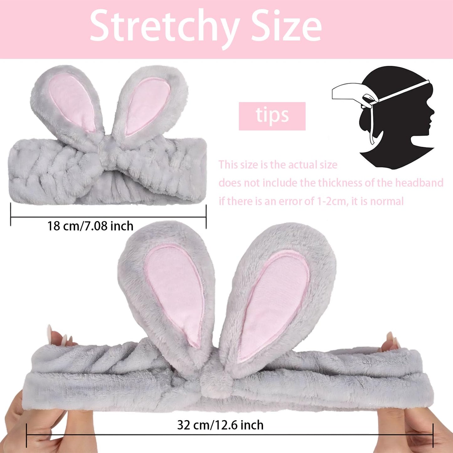 musejoy 2 Pcs Headband Bunny Ears Headband Cute Spa Headbands for Washing Face Skincare Makeup Headbands for Women Girls Trendy Stuff Present Soft Coral Fleece Hair Accessories(Pink+White)
